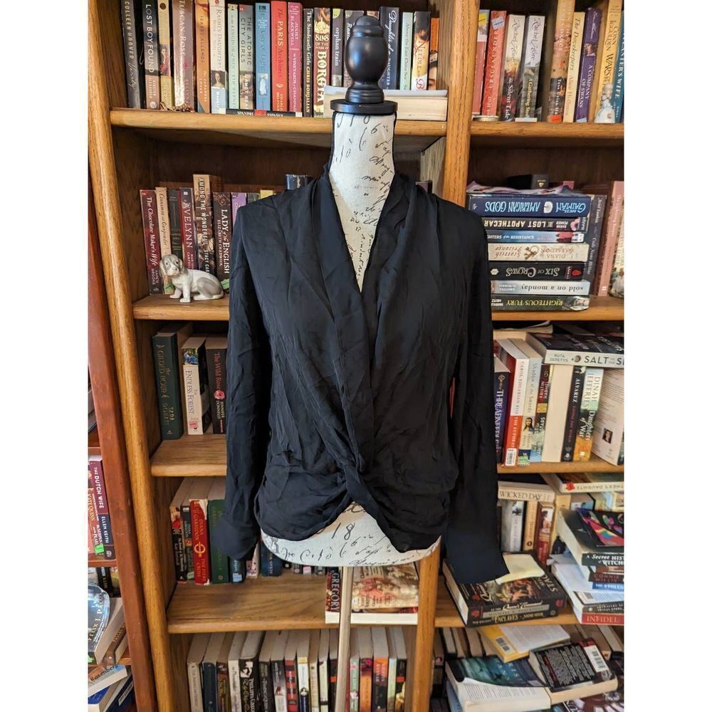 L'AGENCE black silk knotted and draped long sleeve blouse sz s nwot